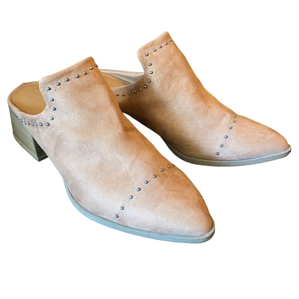 Universal Thread Target Tan Studded Point Faux Suede Heeled Mules‎ Shoe Size 10